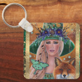 ハロウィーンの魔女フォックスアートbyルネ・ラヴォワ キーホルダー (正面)