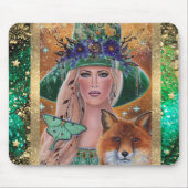 ハロウィーンの魔女フォックスアートbyルネ・ラヴォワ マウスパッド (正面)