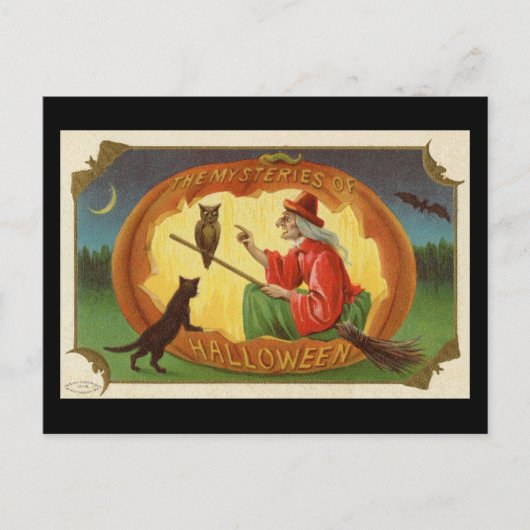 ハロウィーンの魔女ヴィンテージ ポストカード (正面)