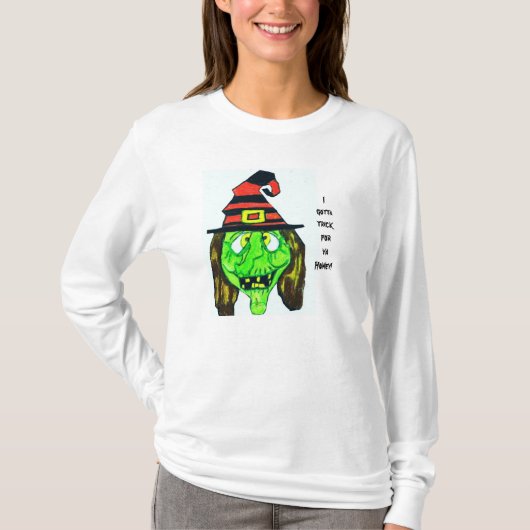 ハロウィーンの魔女得、私はトリックティー Tシャツ (正面)