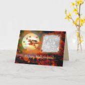 ハロウィーンの魔女飛行（写真用） カード (黄色い花)