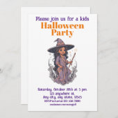 ハロウィーンの魔女7人の子供たち魅力的、魔女 招待状 (正面/裏面)