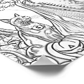 ハロウィーンの魔女、かぼちゃと猫のカラーリングページ ポスター (角)