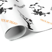 ハロウィーンの魔女、こうもり、フクロウの木 ラッピングペーパー (ロールコーナー)