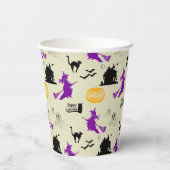 ハロウィーンの魔女、カボチャ、黒猫 紙コップ (裏面)