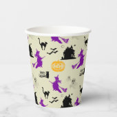 ハロウィーンの魔女、カボチャ、黒猫 紙コップ (正面)