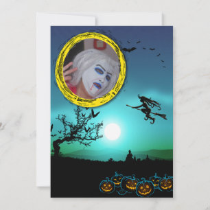 ハロウィーンの魔女、ジャック・オ・ランタン、写真フレーム 招待状
