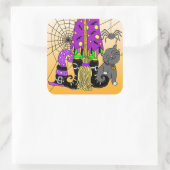 ハロウィーンの魔女、ネコ、クモ、そしてブロムスティック スクエアシール (バッグ)