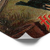 ハロウィーンの魔女、猫が窓の中を見る ポスター (角)