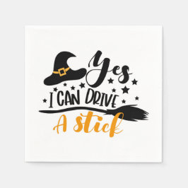 ハロウィーンの魔女Yes私はスティックを駆動することができる スタンダードカクテルナプキン