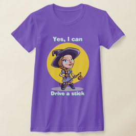 ハロウィーンの魔女YES私はスティックTシャツを駆動することができる Tシャツ