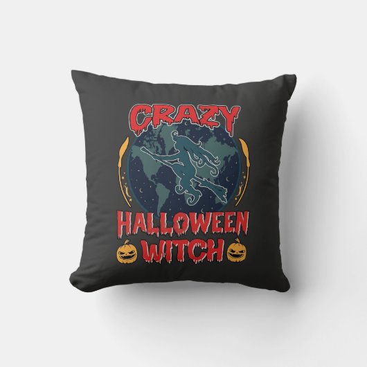 ハロウィーンの魔法使いのかぼちゃの飛行月スプーキーN クッション (正面)