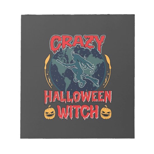 ハロウィーンの魔法使いのかぼちゃの飛行月スプーキーN ノートパッド (正面)
