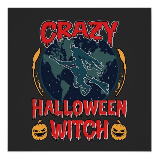 ハロウィーンの魔法使いのかぼちゃの飛行月スプーキーN ポスター (正面)
