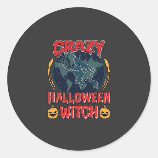 ハロウィーンの魔法使いのかぼちゃの飛行月スプーキーN ラウンドシール (正面)