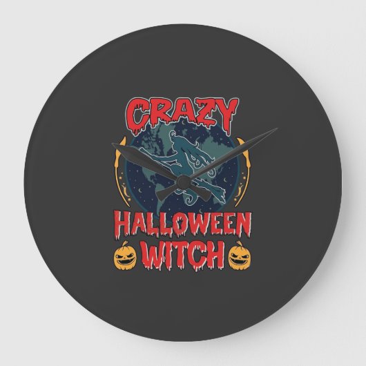 ハロウィーンの魔法使いのかぼちゃの飛行月スプーキーN ラージ壁時計 (正面)