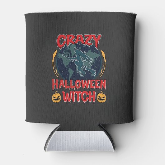 ハロウィーンの魔法使いのかぼちゃの飛行月スプーキーN 缶クーラー (正面)