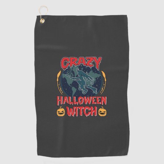 ハロウィーンの魔法使いのかぼちゃの飛行月ハロウィーンの夜N ゴルフタオル (正面)
