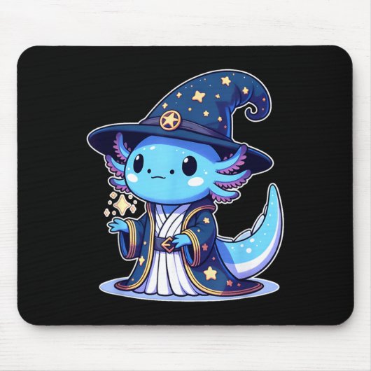ハロウィーンの魔法使いの面白いウーパールーパー マウスパッド (正面)