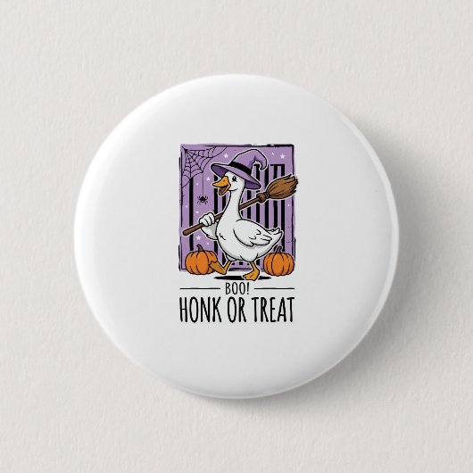 ハロウィーンの鳴き声かお菓子か魔女のガチョウ 缶バッジ (正面)
