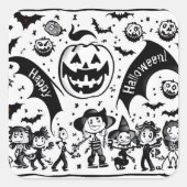 ハロウィーンの黒と白のフィエスタ スクエアシール (正面)