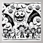 ハロウィーンの黒と白のフィエスタ ポスター (正面)