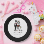 ハロウィーンの黒と白の赤のスケルトンのマッチング ペーパープレート (パーティー)