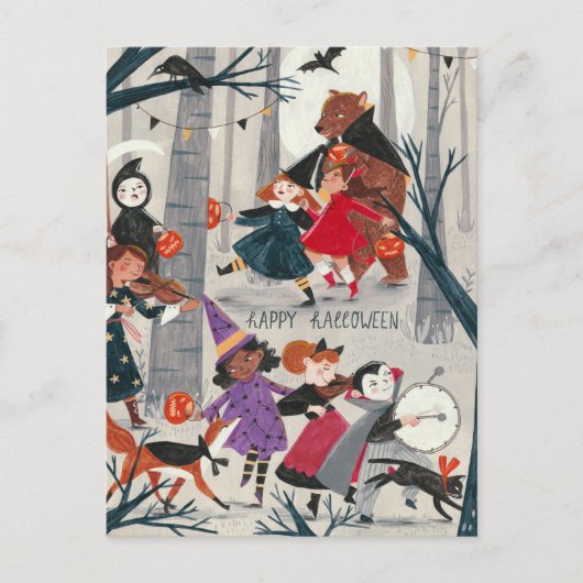 ハロウィーンの黒と赤の衣装パレードカード ポストカード (正面)