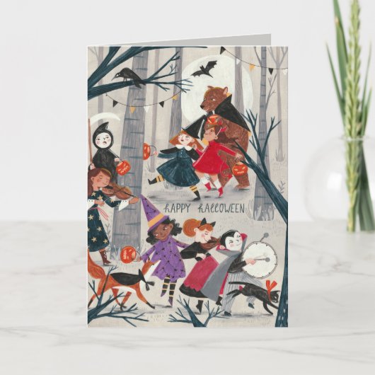 ハロウィーンの黒と赤の衣装パレード カード (正面)