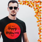 ハロウィーンの黒オレンジの怖い満月タイポグラフィー Tシャツ