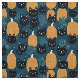 ハロウィーンの黒猫とカボチャ ファブリック