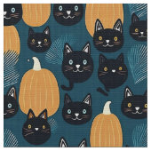 ハロウィーンの黒猫とカボチャ ファブリック (クローズアップ)