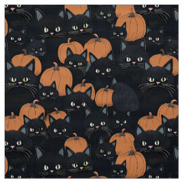 ハロウィーンの黒猫とカボチャ ファブリック