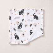 ハロウィーンの黒猫とスカル バスタオルセット (ウォッシュタオル)