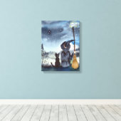 ハロウィーンの黒猫と魔女の星空の夜 キャンバスプリント (インサイチュ (ウッドフロア))