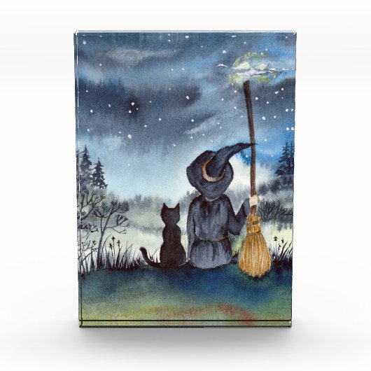 ハロウィーンの黒猫と魔女の星空の夜 フォトブロック (正面)