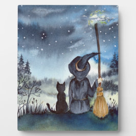 ハロウィーンの黒猫と魔女の星空の夜 フォトプラーク