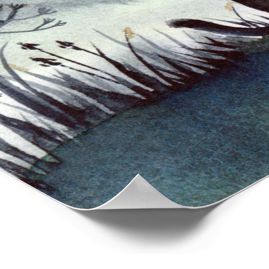 ハロウィーンの黒猫と魔女の星空の夜 ポスター (角)