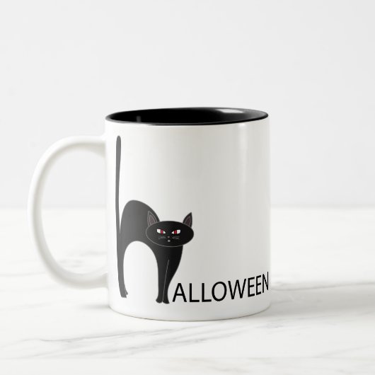 ハロウィーンの黒猫の名前 ツートーンマグカップ (左)