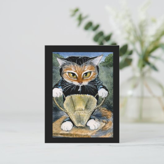 ハロウィーンの黒猫の衣装はがき ポストカード (スタンド正面)