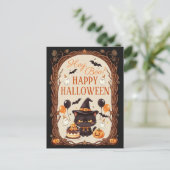 ハロウィーンの黒猫の魔女 シーズンポストカード (スタンド正面)