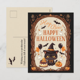 ハロウィーンの黒猫の魔女 シーズンポストカード
