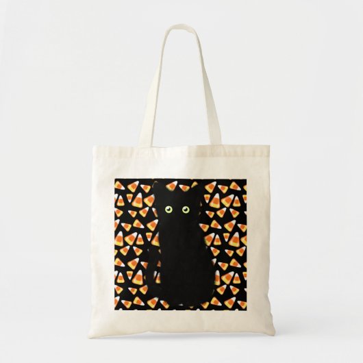 ハロウィーンの黒猫キャンディーコーン トートバッグ (正面)