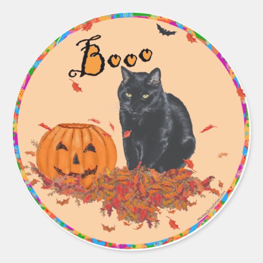 ハロウィーンの黒猫ブー！ ラウンドシール (正面)
