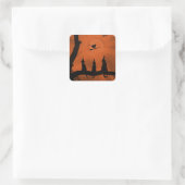 ハロウィーンの黒魔猫と月 スクエアシール (バッグ)