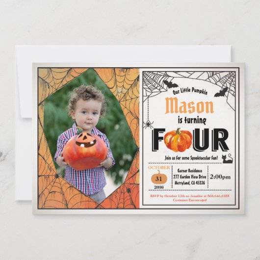 ハロウィーンの4歳誕生日パーティー写真 招待状 (正面)