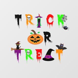 ハロウィーンの「トリックまたはトリート」ウィンドウにしがみつく ウィンドウサイン