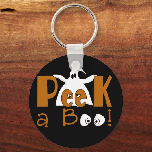 ハロウィーンのTシャツとプレゼントを覗く キーホルダー (正面)