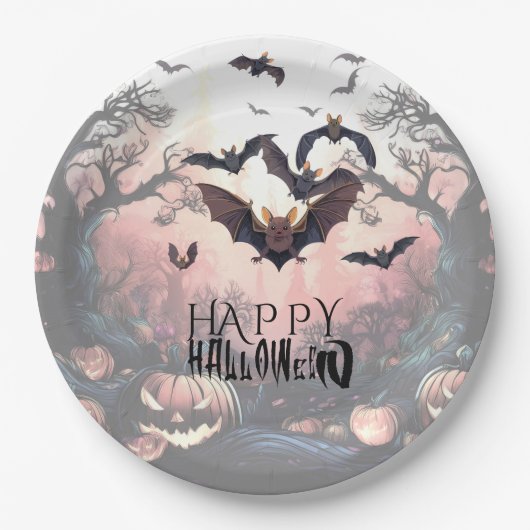 ハロウィーンはコウモリだらけ ペーパープレート (正面)