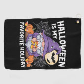 ハロウィーンは私のお気に入りのホリデーカボチャキャンディーコル ゴルフタオル (横)